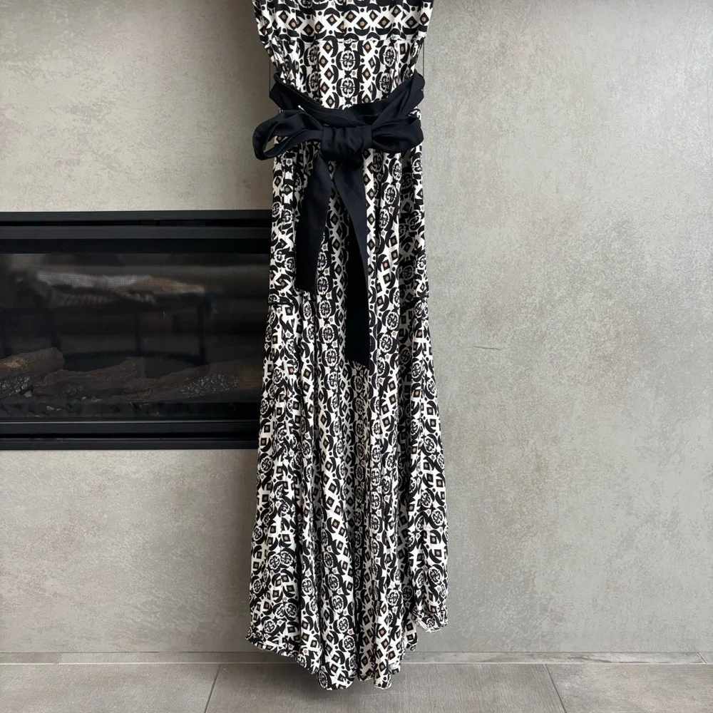 MANTSHO X H&M PATTERNED LINEN-BLEND MAXI DRESS, SIZE 4